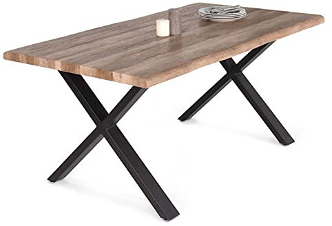 IDMarket - Esstisch, rechteckig, Dakota, 6 Personen, X-Form, industrielles Design, 160 cm