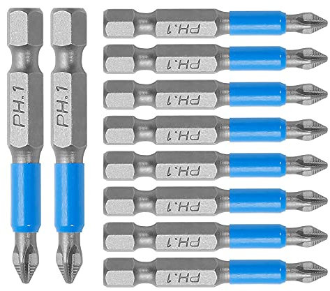Cjueiom 10Pcs Magnetic PH1 Screwdriver Bits Set, Anti Slip Phillips Screwdriver Bits, Cross Head Electric Screwdriver Bits with 1/4 Hex Shank (PH1 x 50MM)