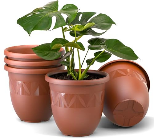 Plastard Übertopf 5er Set Durchmesser 21 cm Terrakotta Blumentopf für Innen und Außen aus Kunststoff Pflanztopf für Balkon Terrasse Pflanzkübel Kräutertopf
