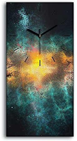 Coloray Uhr auf Leinwand - Schwarze Hände - Wohnzimmer Dekoration Segeltuch Ohne Tickendes Geräusc Kunst Wand Uhr - Plasma-Galaxie mit hellem Gelb-Zentrum