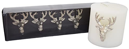 CHICCIE 4 Set Kerzenpin Hirsch Kerzenhalter aus Metall Silber 6cm