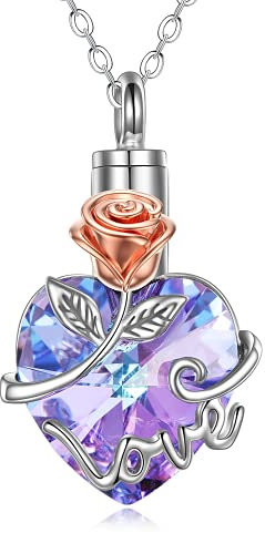AOBOCO Heart Shaped Urn Necklace Urn for Women Sterling Silver Rose Cremation Souvenir Jewelry Gifts