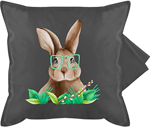 Kissenbezug - Kissen - Hase mit Brille I Osterhase Nerd I Oster Hase - 50 x 50 cm - Grau - osterkissen hasen osterhasen bunny kissenbezüge hasenmotiv häschen easter kissenhülle motiv ostern