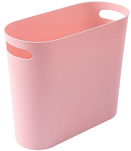 rejomiik Petite poubelle fine en plastique avec poignées pour espaces étroits, salle de bain, chambre, cuisine, bureau à la maison, rose