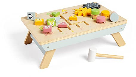 Bigjigs Toys - FSC Certified Tabletop Activity Bank - Nachhaltiger Holzaktivitätstisch für 1 -Jährige, 4 Aktivitäten für Feinmotorik, Qualitätsfestern und Aktivitätsspielzeuge