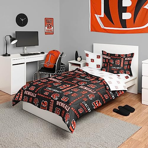 FOCO Cincinnati Bengals 5 Pack Bed Set (Comforter, TOP, Flat Sheet and 2 Shams) - Twin