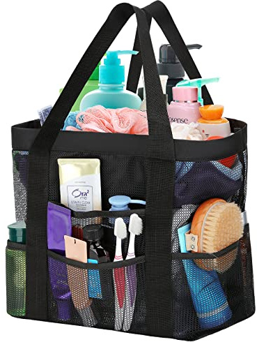 HAOGUAGUA Organizador grande de malla para baño, ducha, bolsa de malla para piscina, bolsa de aseo portátil para dormitorio universitario, baño, gimnasio, natación (negro)