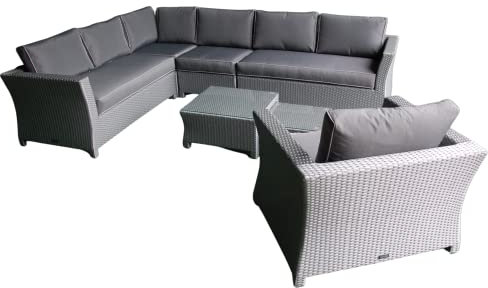 Ragnarök-Möbeldesign PolyRattan - DEUTSCHE Marke - EIGNENE Produktion - 8 Jahre GARANTIE auf UV Besträndigkeit - Lounge Garten Möbel Glas Polster Grau Gartenmöbel Aluminium Rostfrei Sofa