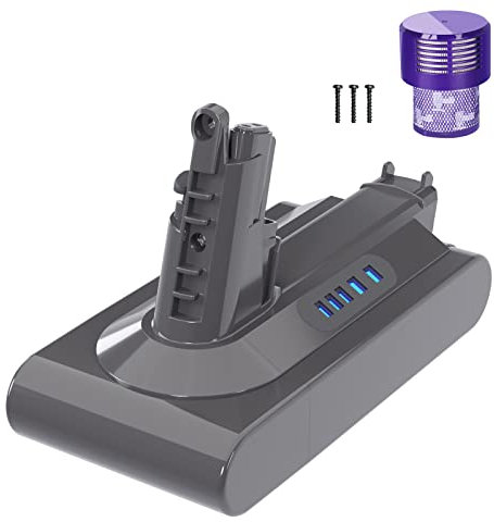 25,2V 6000mAh Batterie de Remplacement pour Dyson V10 Batterie V10 Absolute, V10 Animal, V10 Fluffy, V10 Motorhead Batterie Aspirateur sans Fil (1 Filtre + 3 Vis)