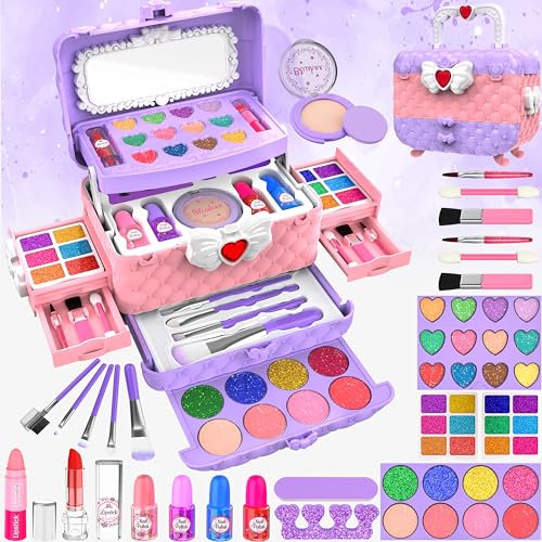 Kinderschminke Schminkkoffer Mädchen Schminke Spielzeug, 54 PCS Waschbar Schminke Kinder Make Up Set Mädchen Spielzeug,Geburtstags Geschenke Spielzeug für ab 3 4 5 6 7 8 9 10 11 12+ Jahre Mädchen