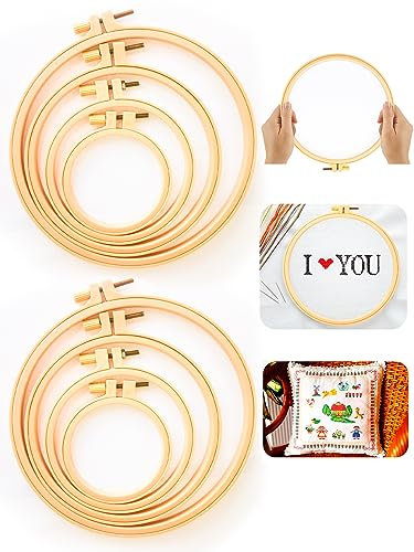 Runder Stickrahmen Set, 8 Stück 4 Größen (9, 12, 15 & 20cm) Kreis Kreuzstich Hoop Stickerei Ring, Kunststoff Einstellbar Kreuzstich Ring für DIY Handwerk Nähen Dekoration