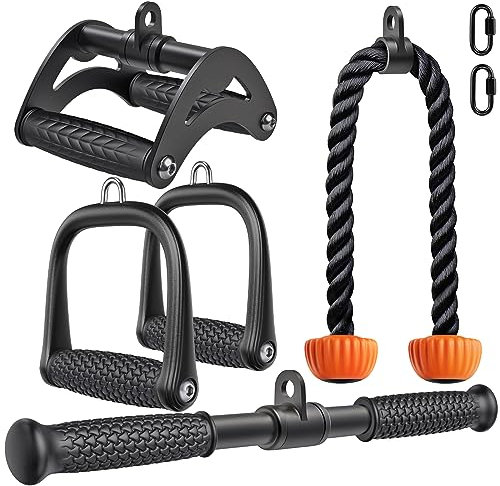 SELEWARE Cable Machine Attachments Set LAT Pulldown Attachments Cable Machine Accessories for Home Gym Weight Workout Tricep Rope Double D Row Handle Pull Down Bar Straight Bar Exercise D Handles