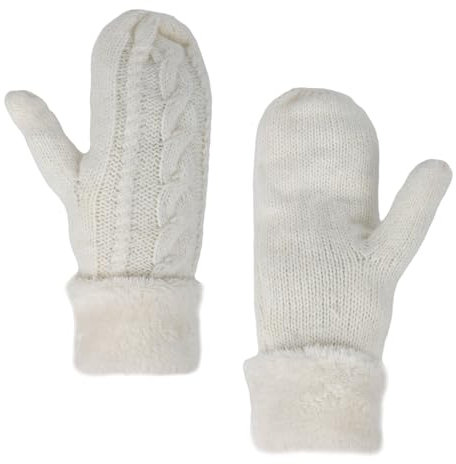 GLAITC Super Dicke Gestrickt Handschuhe,Damen Männer Warme Winter Strick Fäustlinge Warme Handschuhe Gestrickte für Frauen Mädchen Winterhandschuhe Fausthandschuhe Sporthandschuhe,1 Paar (White)
