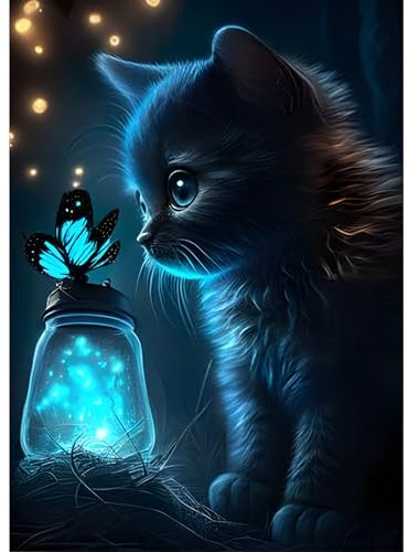 DPHERO 5D Diamond Painting Katze Bilder Erwachsene - Kätzchen Schmetterling Diamant Malerei Kinder DIY Cross Stickerei Kits - Wand Dekor 30x40cm