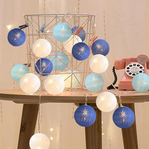 EvaStary Cotton Ball Fairy Light, 3 Meter 20LED String Light, Christmas Fairy String Lights Wall Wedding Party Home Christmas Decoration (Blue)