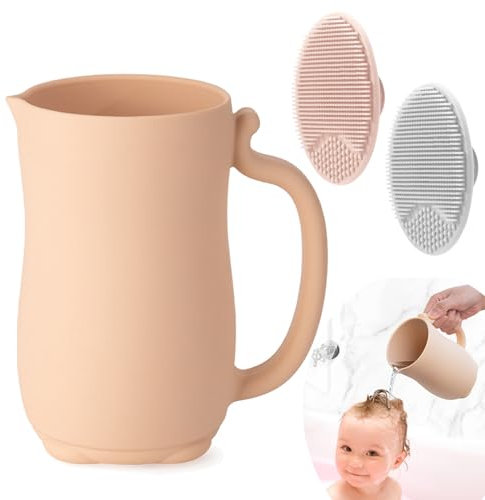 PandaEar Taza para Enjuague de Baño para Bebés, Enjuagador de Silicona para Champú con 2 Cepillos para Costra Láctea para Niños y Bebés (Rosa)