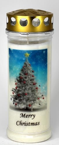 Kerzen Junglas - Grabkerze Weihnachten, 7 Tage Brenndauer (3957) Grablicht mit Motiv und Spruch, Wetterfester Grabschmuck