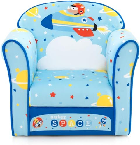 DREAMADE Kindersessel mit Rückenlehne & Armlehnen, Kindersofa mit süßen Mustern & Schaumstoff, Kindercouch, Kindermöbel für Jungen & Mädchen, für Kinderzimmer, Wohnzimmer, Schlafzimmer (Hellblau)