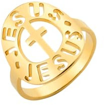 Likgreat Kreuz Ring Versprechen Ringe für Frauen Männer christlichen Schmuck Geschenke für Geburtstag Ostern (17, Jesus Kreuz, Gold)