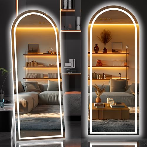 Hasipu 200 X 90cm Full Length Mirror with Lights, White Frame Arch Led Mirror Full Length and 3 Colors Temperatures & Brightness Adjustable,Light Up Mirrors Full Body for Bedroom Cloakroom Living Room