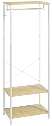 HOMCOM Porte-Manteaux avec étagère à chaussures Vestiaire meuble d'entrée Style Industriel 60L x 40l x 167,5H cm Aspect bois Clair métal Blanc
