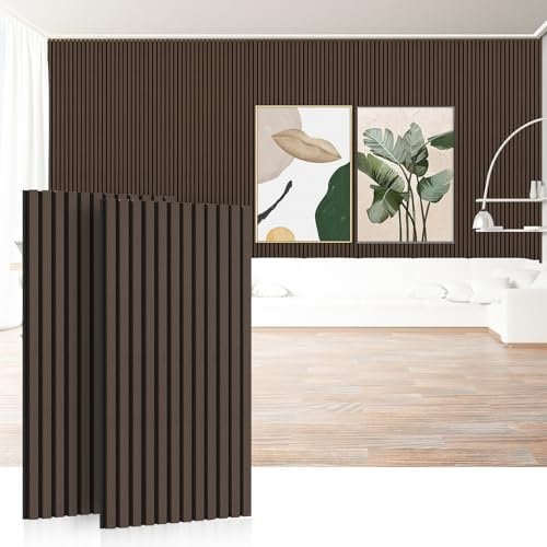 Slat Wood Wall Panels 47.2 x 23.6 Acoustic Wall Panels 2 PCS Wood Panels for Walls Wood Slats Wall Panelling for Living Room (Smoked Oak)