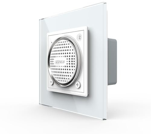 Luxus-Time LIVOLO Bluetooth Lautsprecher Wandlautsprecher Einbaulautsprecher für Unterputz Steckdose Sound mit Glasrahmen in Weiß für Musik Podcast im Büro Zuhause VL-FCF-2WP-11-SR-11-A