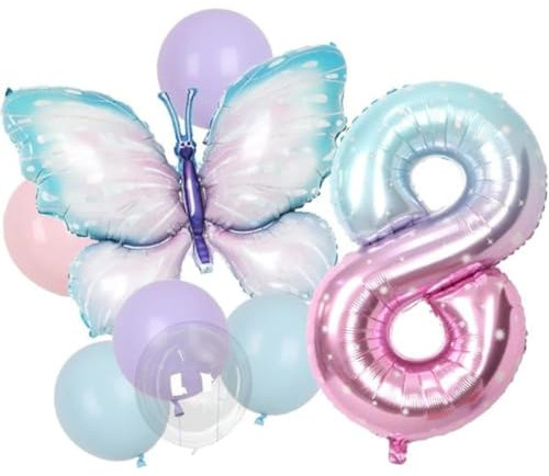 DIWULI Schmetterling Zahl 8 Luftballons - Deko Geburtstag