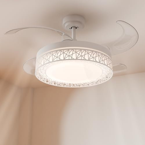 Heilmetz Deckenventilator mit Beleuchtung LED, Fernbedienung, Leise, 6 Windstufen, Deckenlampe mit Ventilator, 3 Lichtfarbe 3000K/4500K/6500K, Rückwärtslauf, Deckenventilator mit Licht, Weiß
