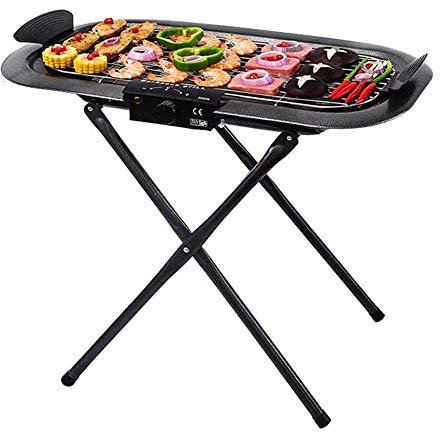 Griglia elettrica da 2000 W Doppia alimentazione Forno senza fumo Barbecue elettrico con staffa pieghevole, Grande balcone verticale Macchina per barbecue a carbonella per esterni, Staffa rimovibile