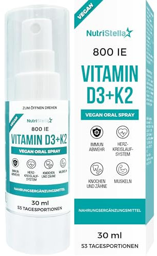 Vitamin D3 K2 Spray - Hochdosiert - Hohe Bioverfügbarkeit - Premium-Qualität: MenaQ7® All Trans - Immunsystem - Muskeln - Knochen - Herz - Kinder und Erwachsene - Vegan (ohne tierisches Lanolin)