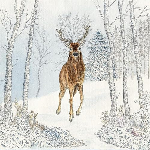 20 Servietten Winter Hirsch im schneebedecktem Wald als Tischdeko. Papierservietten mit Motiv. Auch für Decoupage und Serviettentechnik 33x33cm