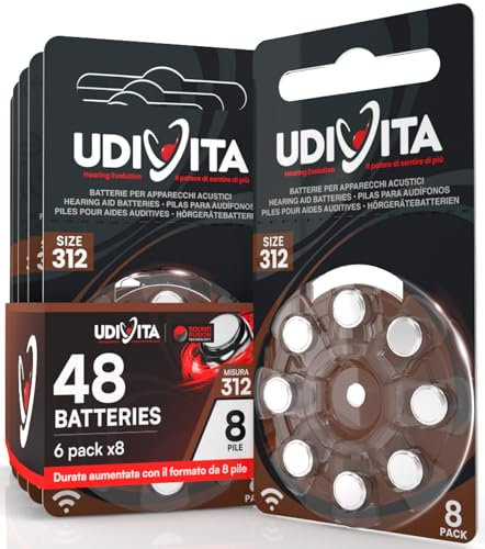 48 Hearing Aid Batteries Size 312 Udivita (Brown) PR41 Zinc-Air with Phono Pulse Technology - 6 Blisters of 8 Batteries