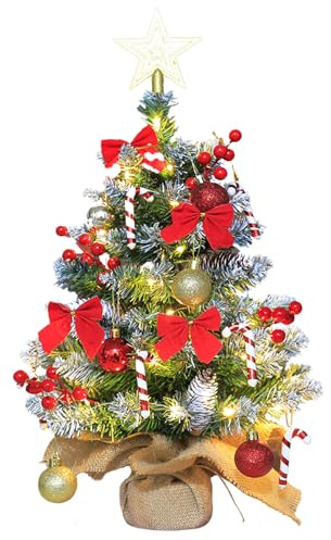 Künstlicher Weihnachtsbaum, 45cm, mit LED Beleuchtung | Mini Christbaum, 28 DIY Weihnachtsdekorationen, Für Tischdekoration, Geschmückt