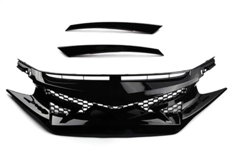 Parrilla delantera de carreras compatible con Honda Civic 10.ª generación 2016-2021, rejilla divisora negra for parachoques superior, capó de malla