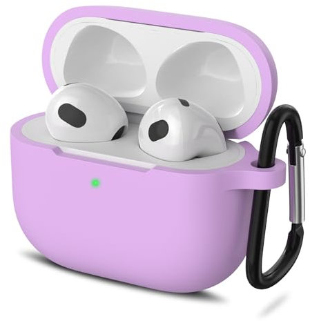 YLK Custodia per AirPods di Terza Generazione Cover, Silicone Custodia Antiurto Accessori per Apple AirPods 3rd Generation 2021, con Moschettone (Viola)