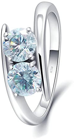 Bishilin Trauring Weissgold 750 Damen Einzeln, Frauen Ring mit 2 Steine 1ct Blau Moissanit Weißgold Ring Hochzeit und Verlobung Größe 63