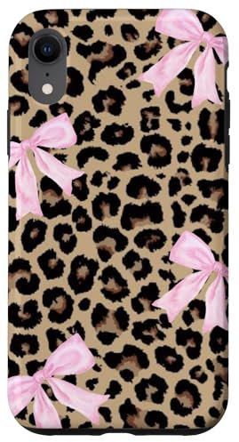 Light Pink Ribbon Bow Coquette On Cheetah Leopard Print Case for iPhone XR