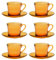 Tradineur - Set de 6 tazas de vidrio con plato, modelo Lys, tacitas para café, té, infusiones, diseño clásico, aptas para lavavajillas (Ámbar - 18 cl)