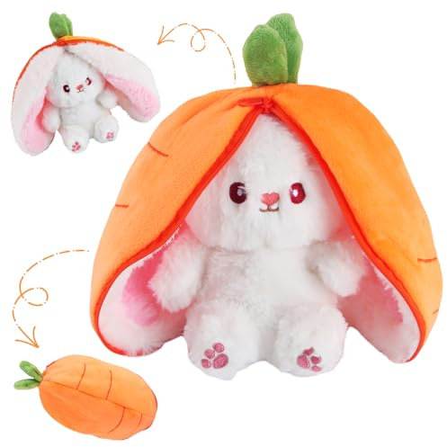 ZoneYan Osterhase Plüschtier, Hasen Verstecken Plüsch 25cm, Karotte Plüschtier, Hase Stofftier, Hase Kuscheltier Plüschtiere, Osterhase Geschenk für Kinder, Jungen, Mädchen (Orange)