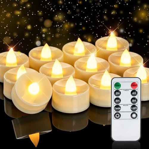Homemory 400+ Hour 2/4/6/8 Timer 10 KIeys Remote Control Battery Operated LED Tea Lights Flameless Votive Candles, Flicker Bright for Home Decor