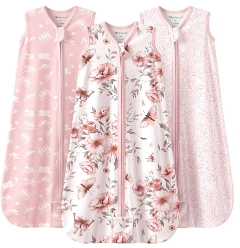Mosebears Schlafsack Baby Sommerschlafsack 0.5 Tog Babyschlafsack 100% Baumwolle atmungsaktiv Babyschlafsack(3pack Rosa,M)
