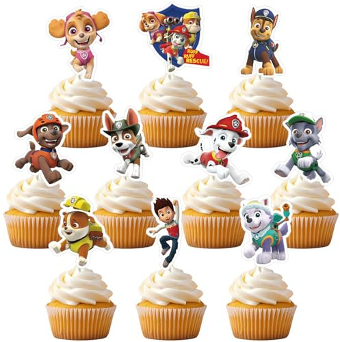 30Pcs Paw Patrol Adventures Cake Toppers,Paw Patrol Birthday Decorations,Paw Dog Happy Birthday Cupcake Toppers for Kids Girls Boys Paw Birthday Party,Dessert Cake Decorations,Baby Shower Supplies