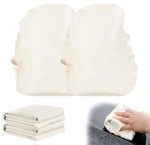 Auto Ledertuch – 2 Stück 30x40cm Natürliches Fensterleder, Super Saugfähiges Autoledertuch Echtleder zur Autopflege, Trockentuch für Auto, Glas & Spiegel, Streifenfrei & Schnell Trocknend