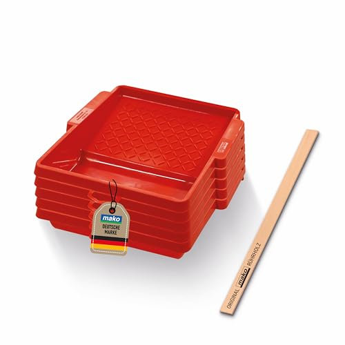10x mako Profi Farbwannen 20 x 22 cm - langlebige Lackierwannen für präzises Arbeiten, ergonomische Haltegriffe für sicheren Halt, professionelle Qualität Made in Germany, inkl. Rührholz