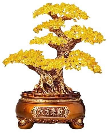 WANGHAI-666 Money Tree Edelsteinbaum, Feng Shui, Bonsai, Glück, Reiki-Kristalle, Ausgleichendes Ornament, Skulptur, Reichtum, Wohlstand, Tisch- und Zimmerdekoration Feng Shui Decor Tree(Yellow)