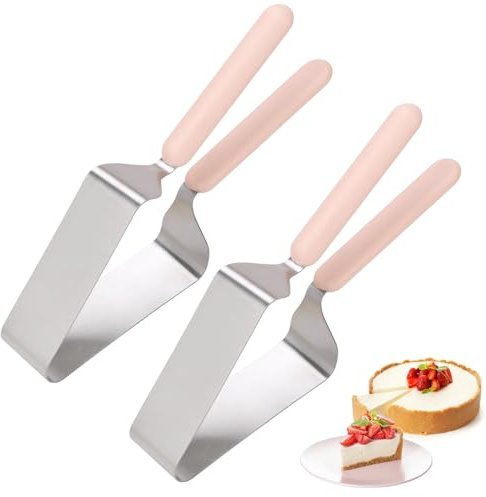 Foyucool 2 Pcs Cake Cutter Slicer, Stainless Steel Cake Server Divider with Double Handle, Adjustable Triangle Cakes Cutting Tool for Pie Server, Wedding, Birthday, Party, Kitchen