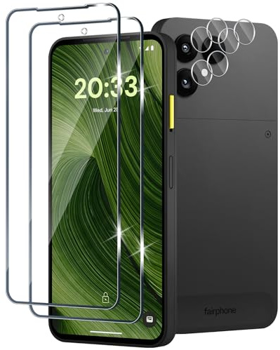 Xunzii 2 Pièces Verre Trempé pour Fairphone 6 5G avec 2 Pièces Caméra Arrière Protecteur, Dureté 9H Anti Rayures Protection écran, Ultra HD Sans Bulles Film Vitre Trempé