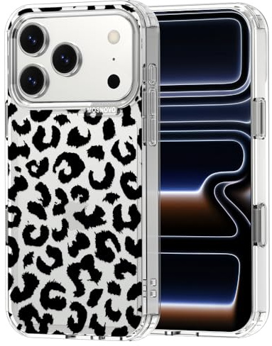 MOSNOVO Hülle für iPhone 17 Pro, [2 m Militärschutz] [Anti-Abblätter-Technologie] Transparente stoßfest TPU Stoßfänger Handyhülle mit Design - Schwarzer Leoparden-Print