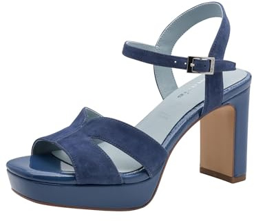 Tamaris Damen Sandalette mit Blockabsatz Leder, blau, 39 EU